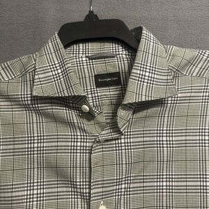 Ermenegildo Zegna Cotton Cashmere Glen Plaid Button Up Dress Shirt Mens Size L